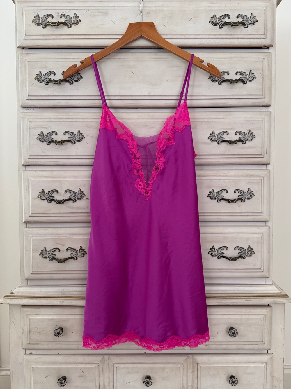 Victoria's Secret Magenta & Hot Pink Lace-Trim Slip Chemise